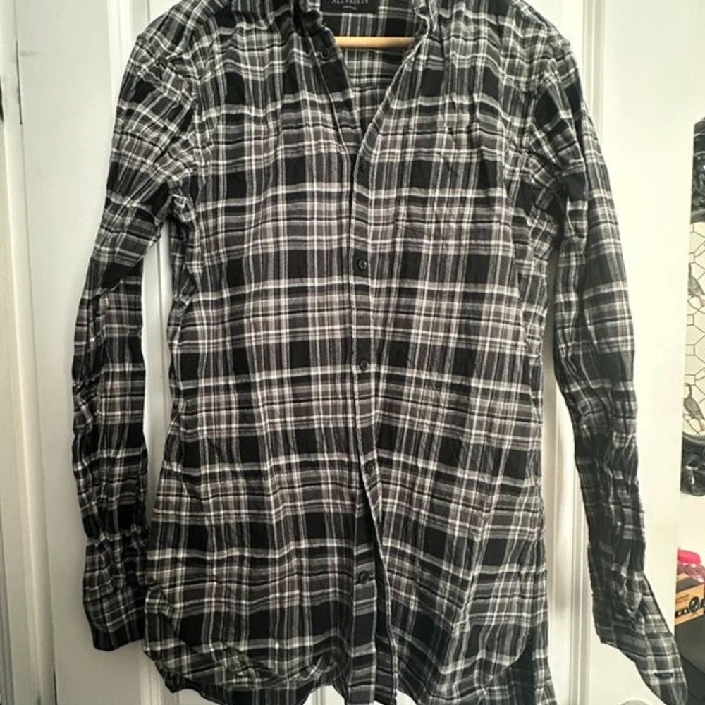 All Saints Monochrome Plaid Shirt Jacket